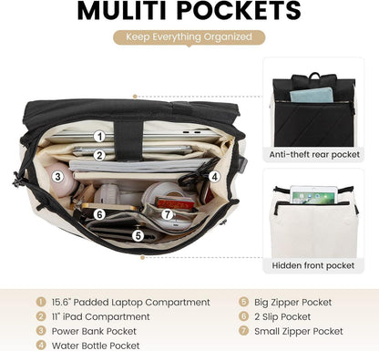 Arbeitsrucksack Damen 15,6 Zoll USB Laptopfach Diebstahlsicherung