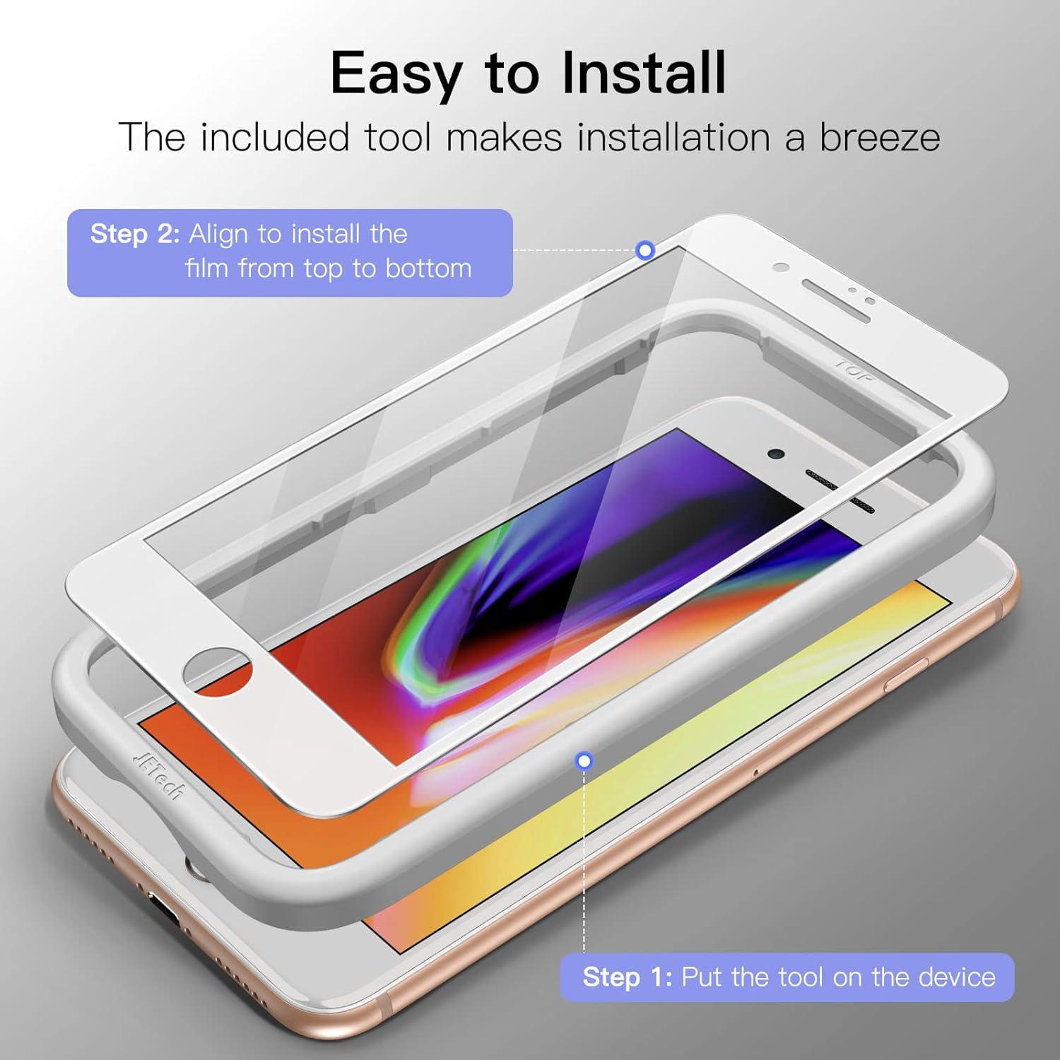 JETech Full Screen Schutzfolie für iPhone SE 3/2/8/7 4,7 Zoll, Weiß, Panzer Schutz Folie Display Displayschutz (3