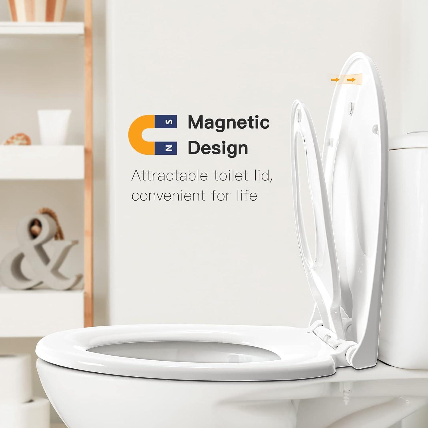 Toilettendeckel mit Absenkautomatik für Kinder, magnetisch, antibakteriell, O-Form, Quick-Release, belastbar bis 200 kg