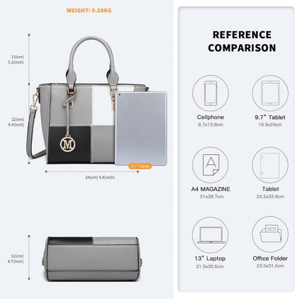 Miss Lulu Damen Handtasche Farbblock PU-Leder mittelgroß Grau
