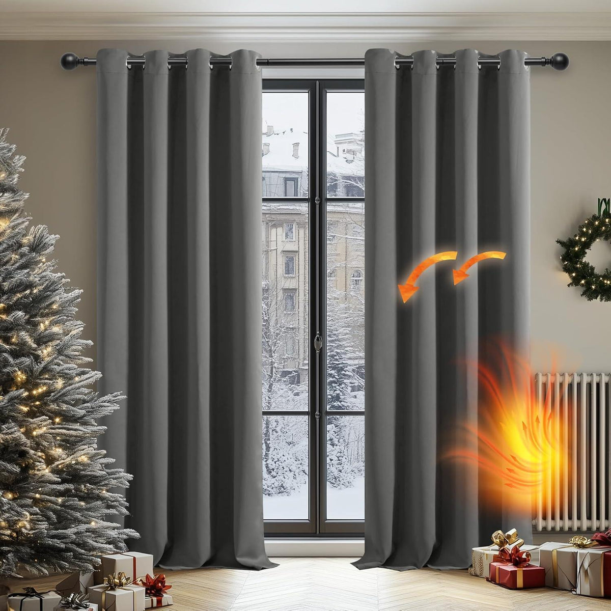 Verdunkelungsgardinen Set, Hellgrau, 300x140 cm – Wärme & Lärmschutz