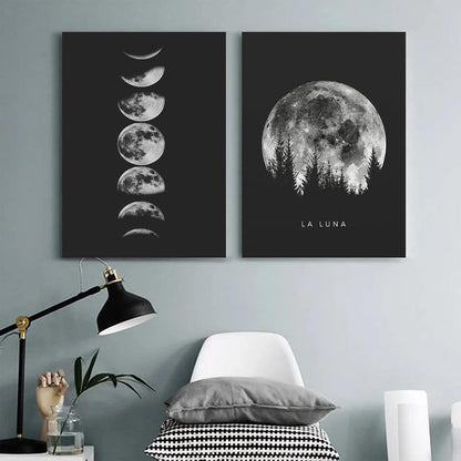 Premium Poster Set Schwarz Weiß Mondphasen
