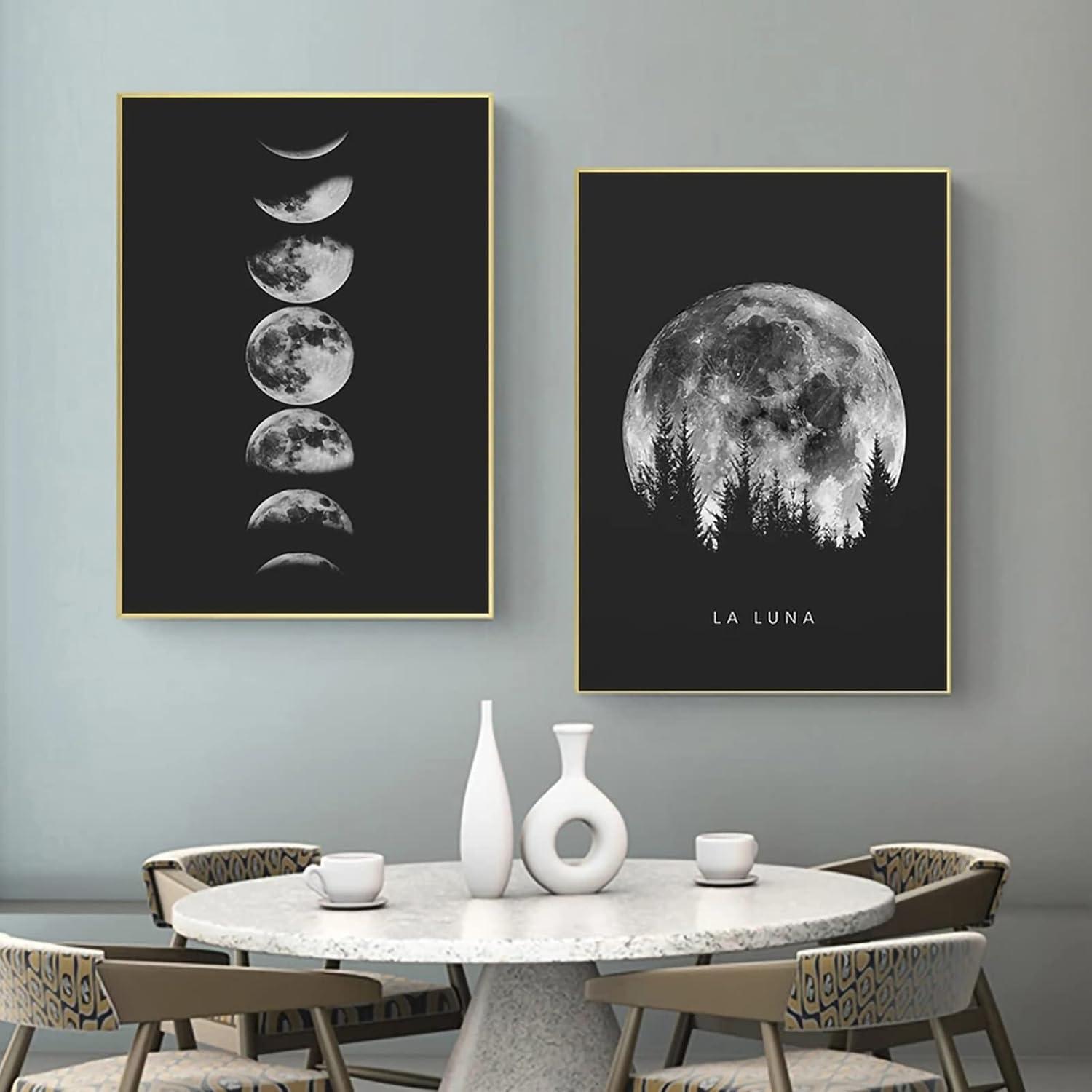 Premium Poster Set Schwarz Weiß Mondphasen Kunstdruck 2er Pack