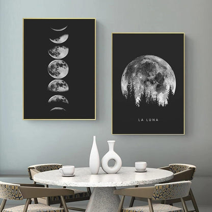 Premium Poster Set Schwarz Weiß Mondphasen Kunstdruck 2er Pack