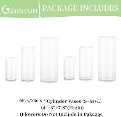 Deko Vasen Set Modern Glasvase Zylinder Blumenvase 2-tlg. 10/15/20cm