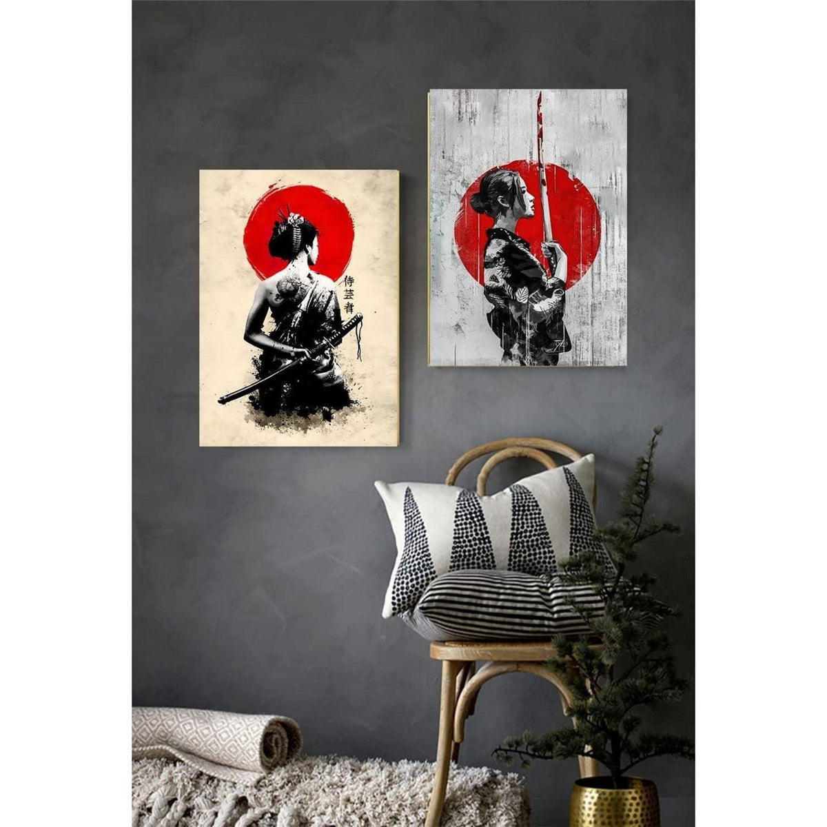 Japanisches Frau Poster Leinwandbild Wandkunst 3er Set 30x40cm