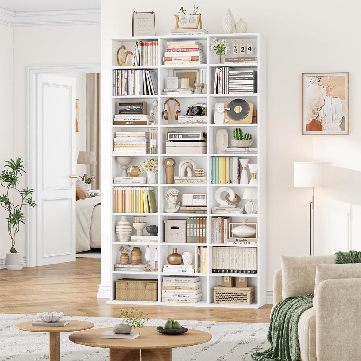 190 cm Bücherregal weiß mit verstellbaren Ablagen & CD-Fächern