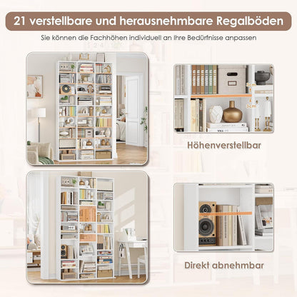 190 cm Bücherregal weiß mit verstellbaren Ablagen & CD-Fächern