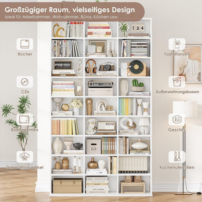 190 cm Bücherregal weiß mit verstellbaren Ablagen & CD-Fächern