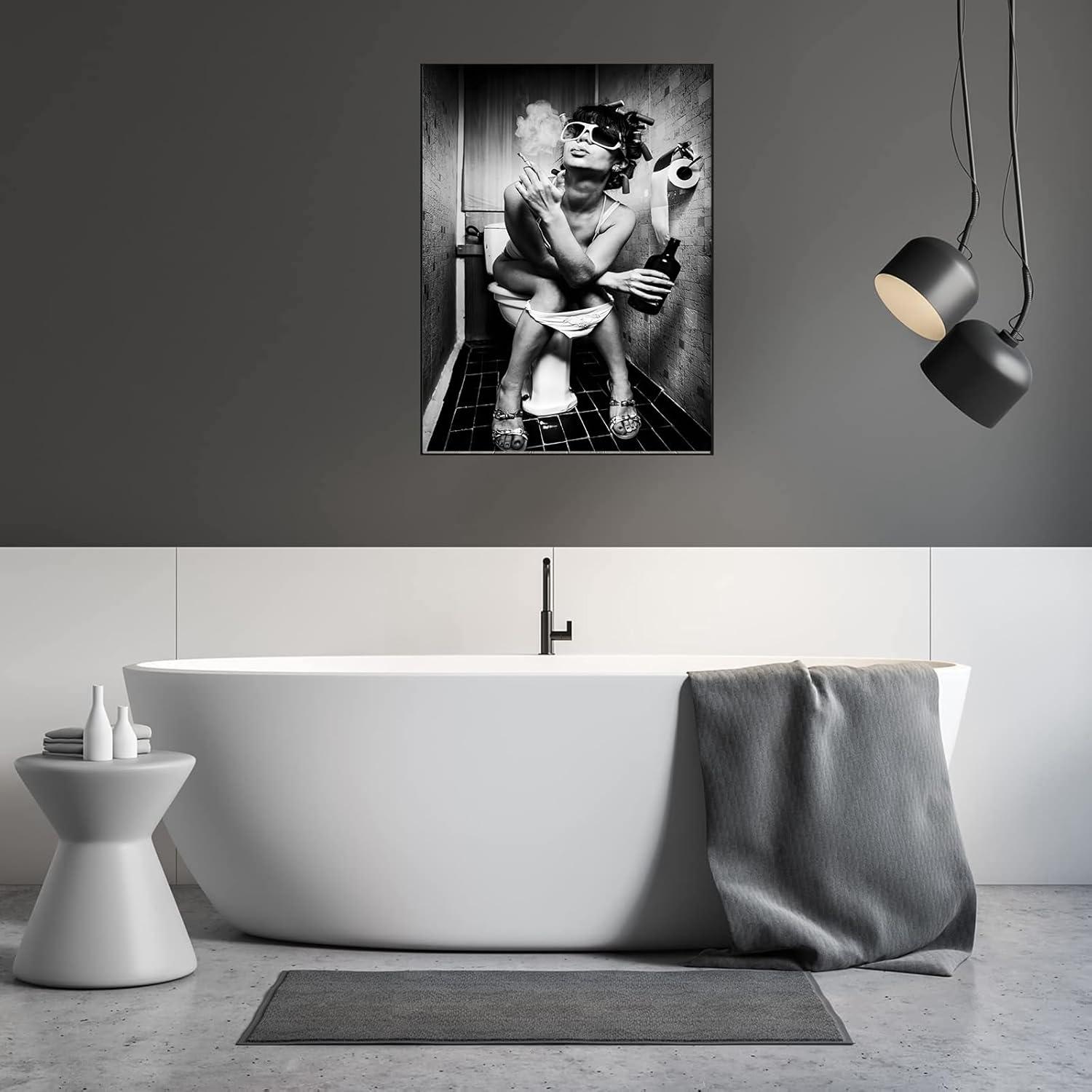 Schwarz-Weiß Badezimmer Leinwandbilder Set Vintage Wanddeko - 2er Set