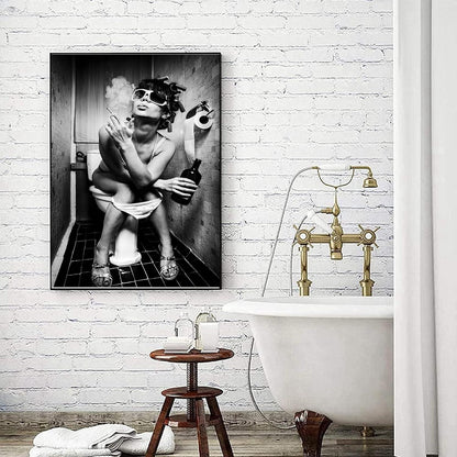 Schwarz-Weiß Badezimmer Leinwandbilder Set, Vintage Poster - 2 Stück