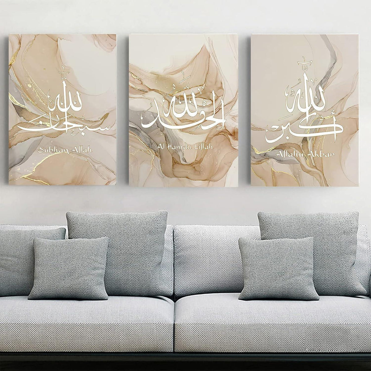 Islamische Kalligraphie Leinwandbilder Marmor-Look, 3er Set 50x70cm