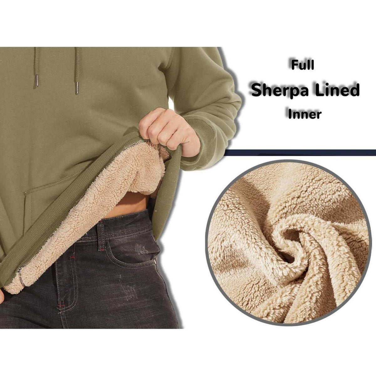 Herren Sherpa Hoodie mit Kängurutasche Khaki XL