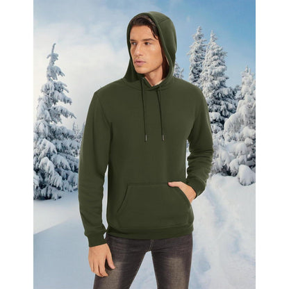 Herren Sherpa Hoodie mit Kängurutasche, Armeegrün, XL