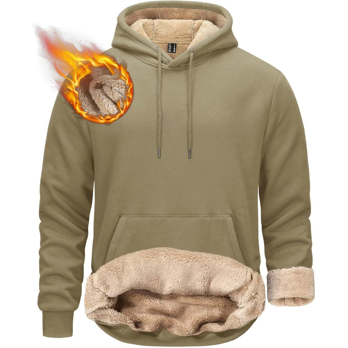 Herren Sherpa Hoodie mit Kängurutasche Khaki XXL