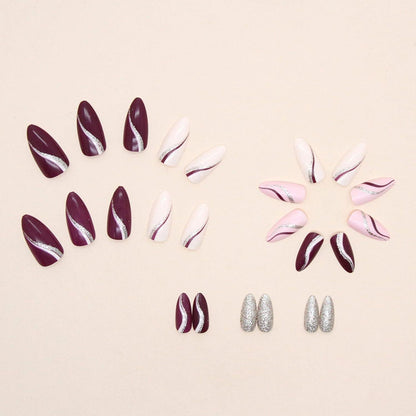 24 Stück Stiletto Nägel Aufkleben Kurz Plum Red French