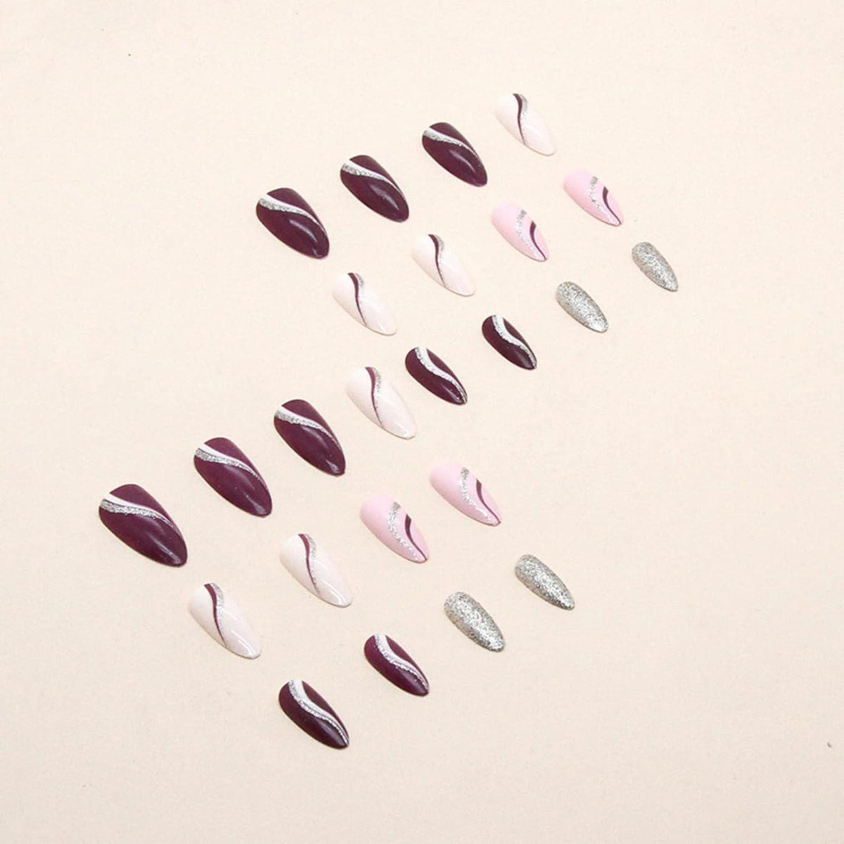 24er Set Stiletto Acrylnägel Kunstnägel mit Glitzer