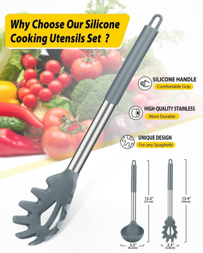 Silikon Pasta Gabel, Pfanne Löffel Set groß Antihaft