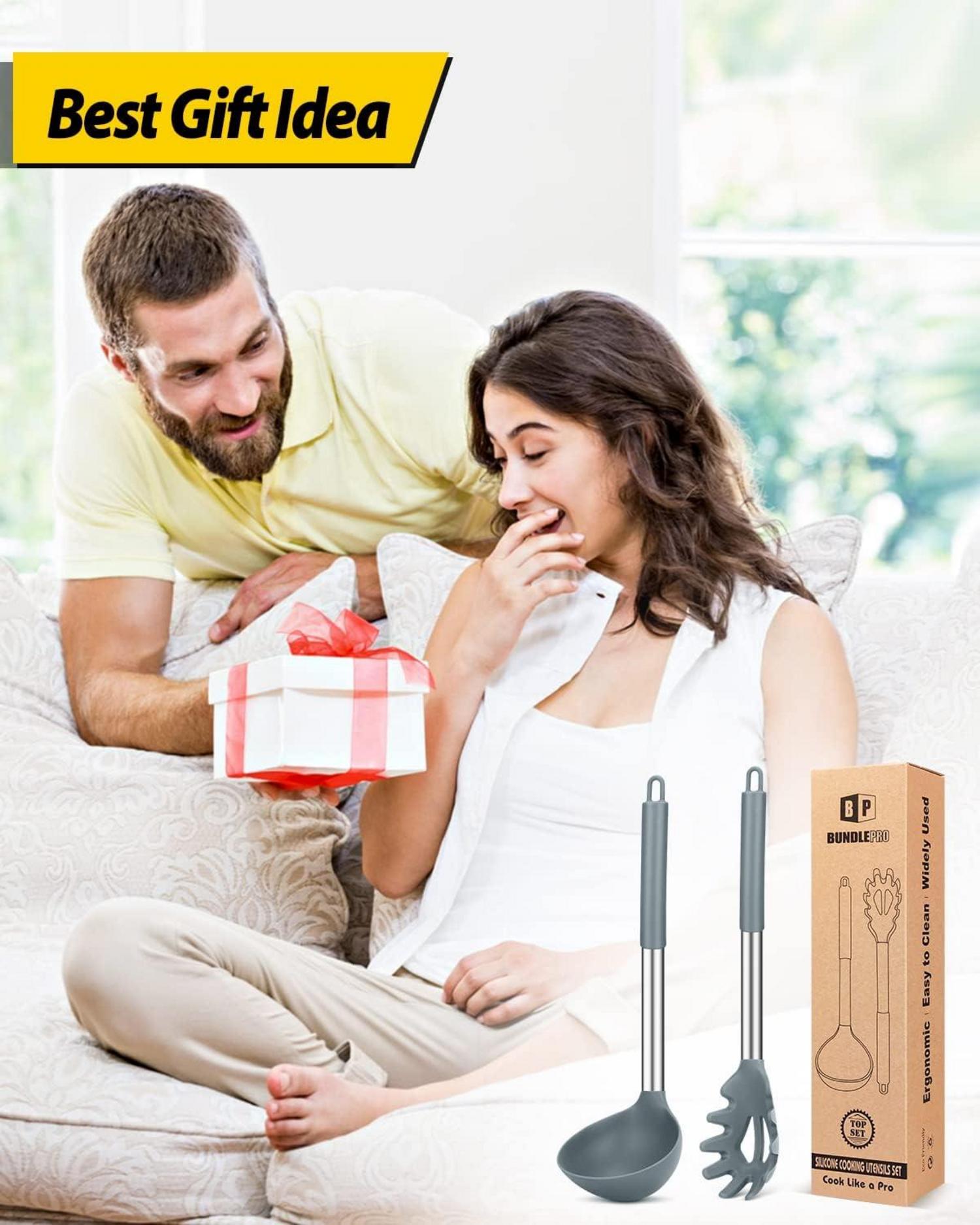 Großes Silikon Pasta Gabel und Pfanne Löffel Set für Kochen & Servieren