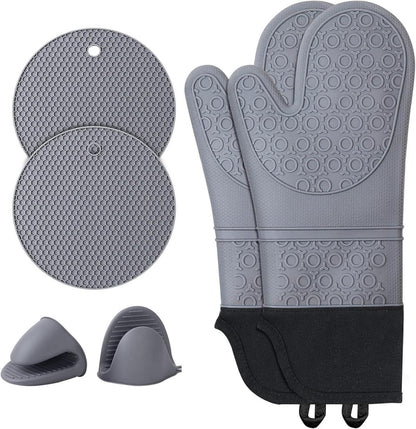 Ofenhandschuhe Set Silikon Hitzebestaendig 230°C Grau