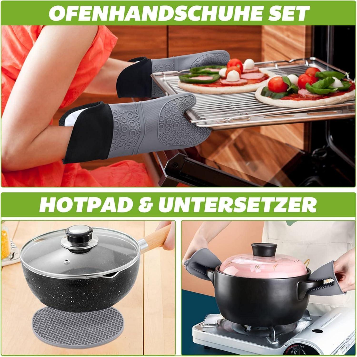 Hitzebeständige Ofenhandschuhe und Topflappen Set - Silikon