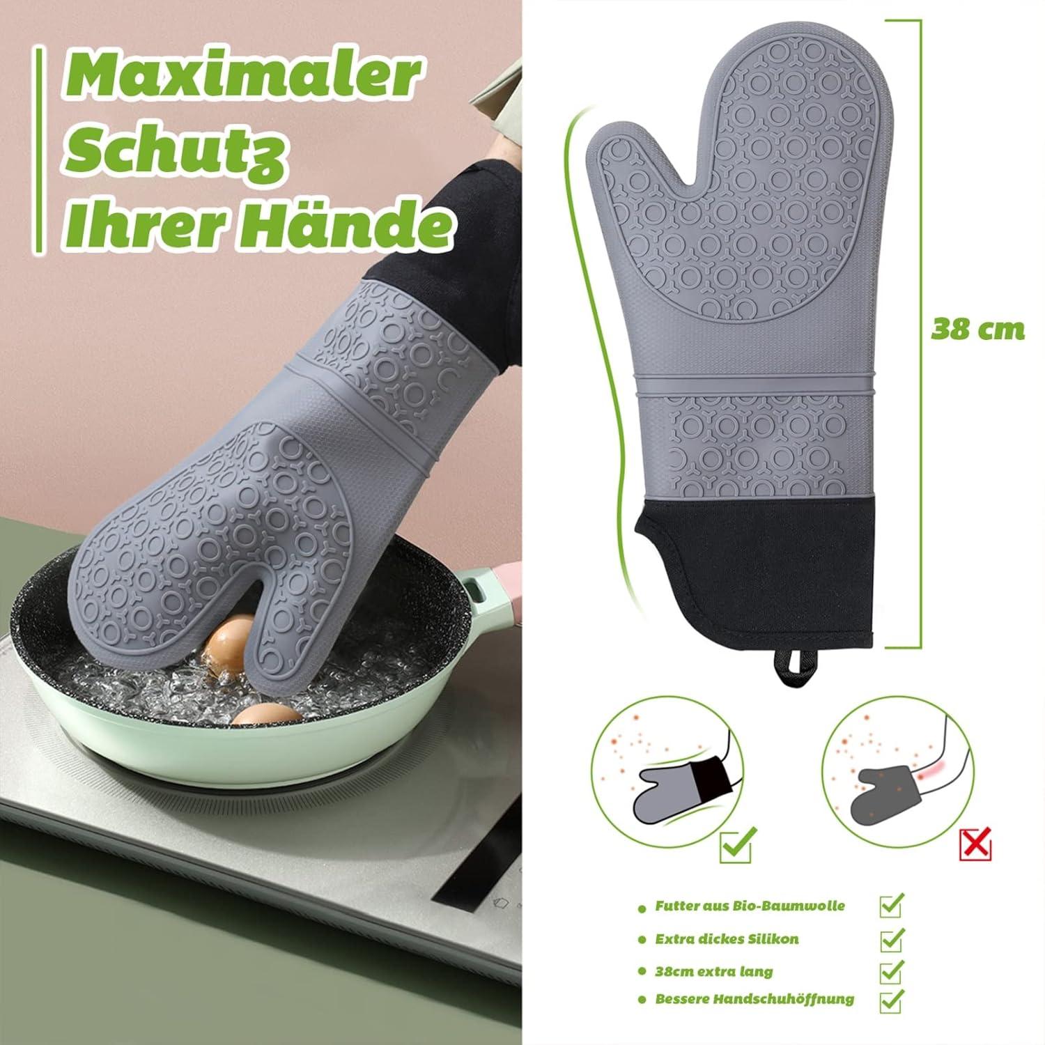 Ofenhandschuhe Topflappen Set Hitzebeständig 230°C Küche Backen Grillen Silikon