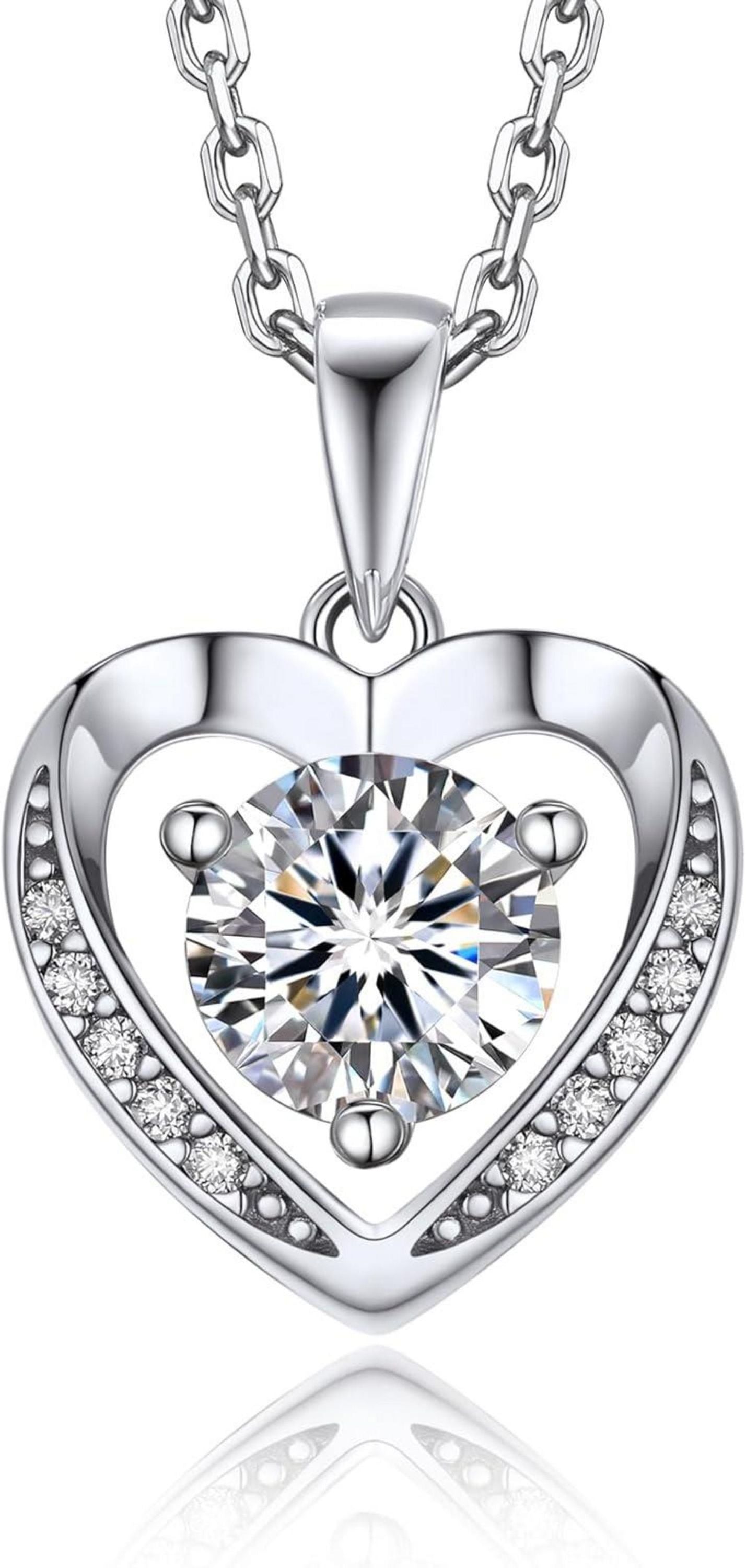 MomentsWish Moissanite Herz Halskette Silber 925 mit Anhänger