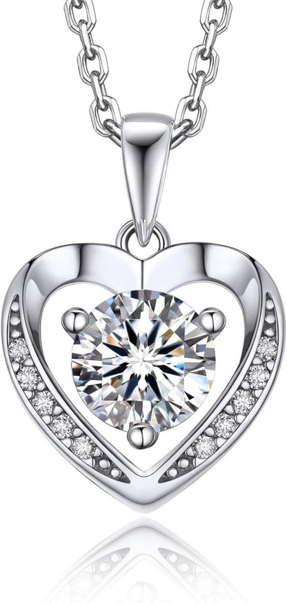 MomentsWish Moissanite Herz Halskette Silber 925 mit Anhänger