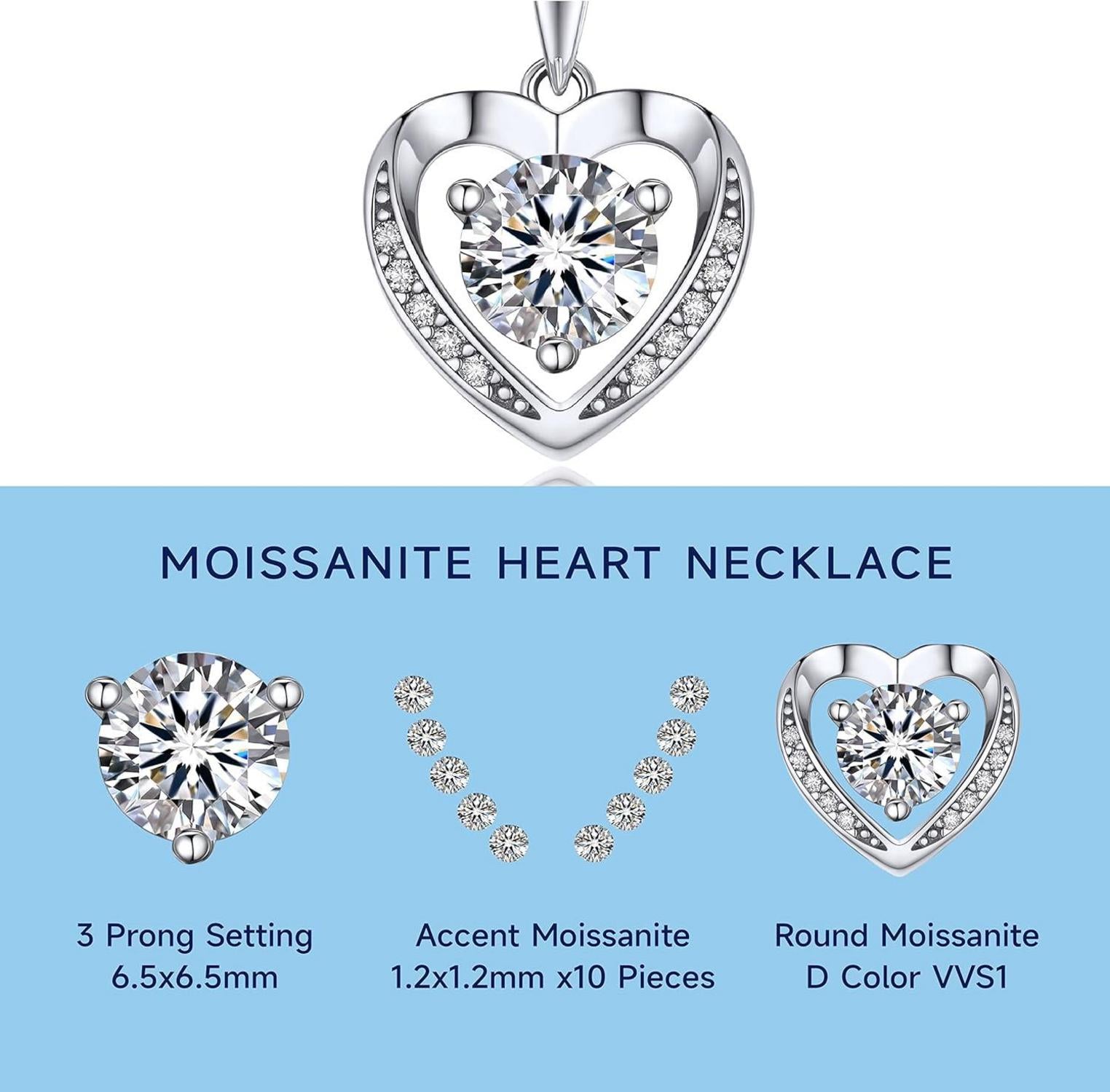 MomentsWish Moissanite Herz Halskette Silber 925 mit Anhänger