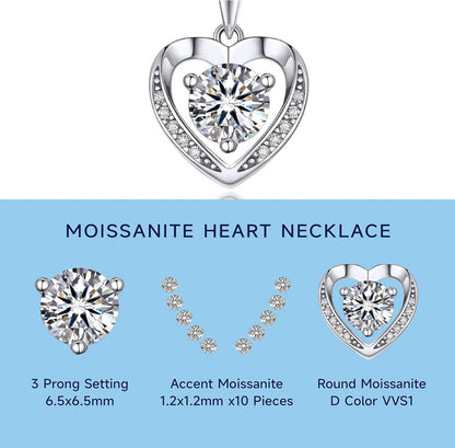 MomentsWish Moissanite Herz Halskette Silber 925 mit Anhänger