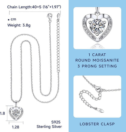 MomentWish Halskette Damen Silber 925 Moissanit Anhänger Herz Valentinstag Geschenkbox