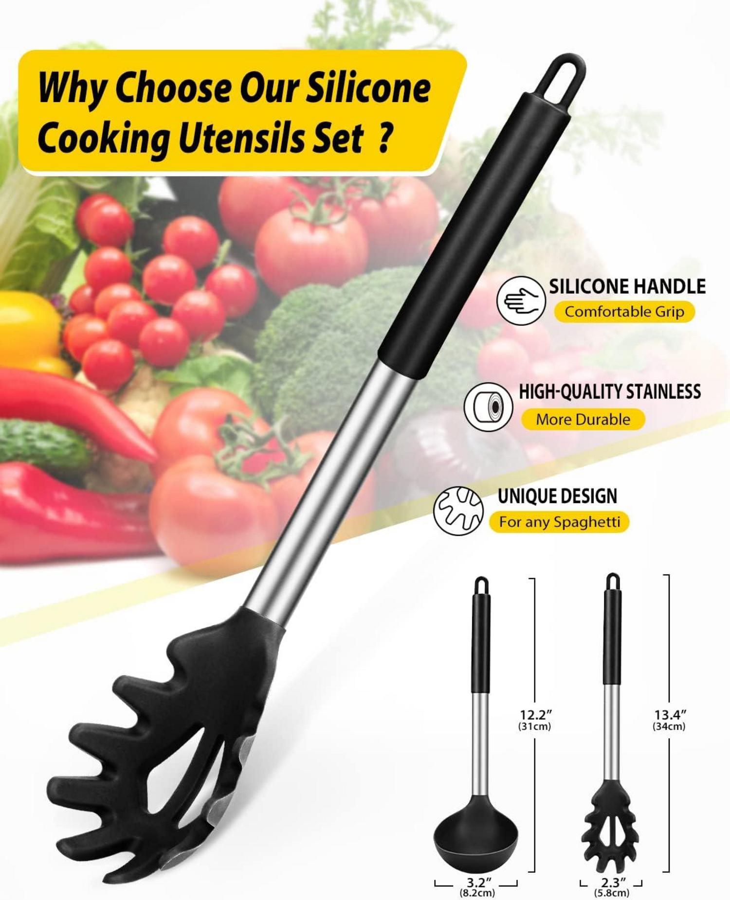 Silikon Pasta Gabel Pfanne Löffel Set Antihaft Schwarz