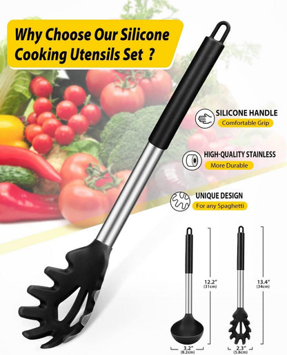 Silikon Pasta Gabel Pfanne Löffel Set Antihaft Schwarz