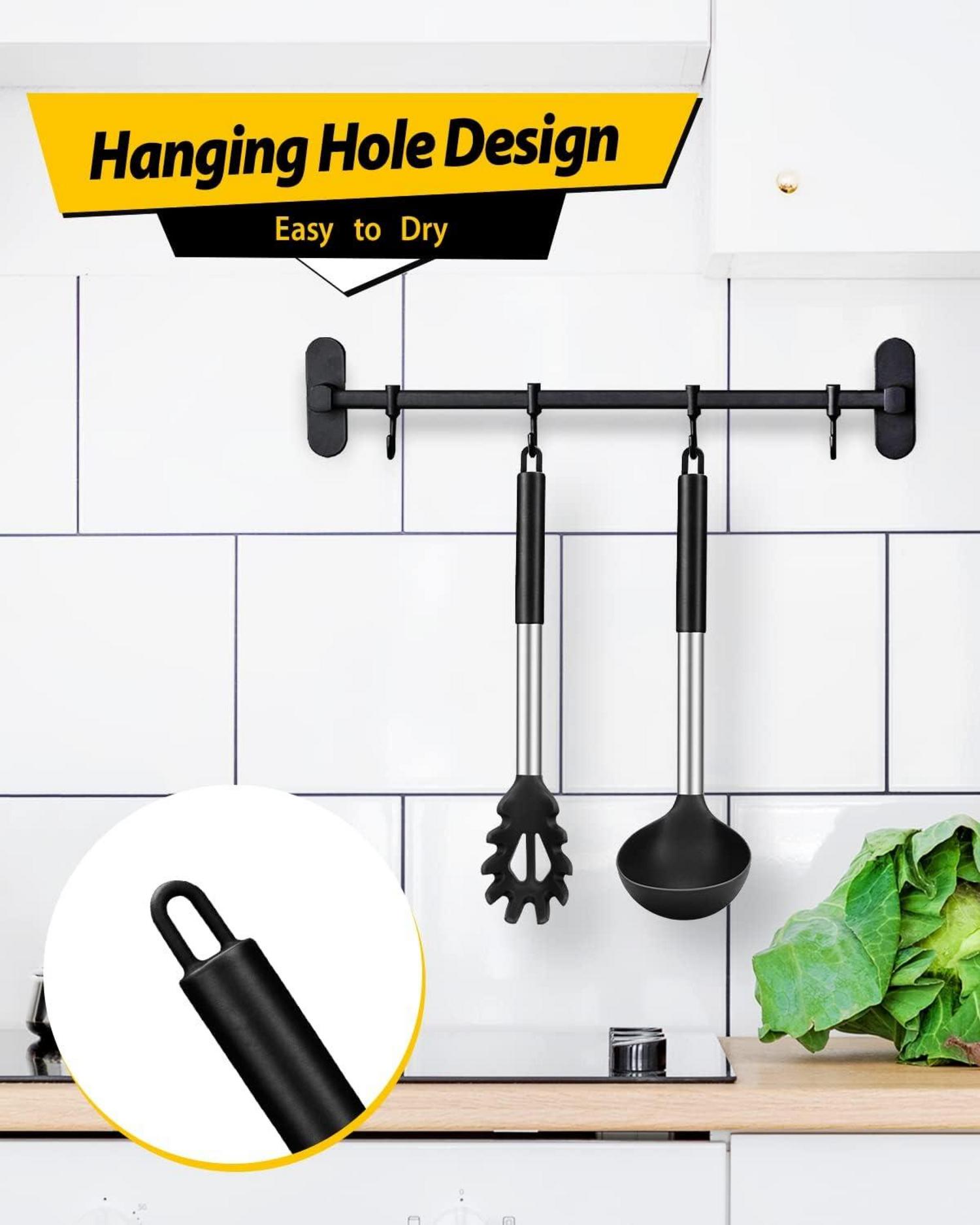 Silikon Pasta Gabel und Pfanne Löffel Set, Schwarz Antihaft