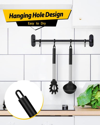 Silikon Pasta Gabel und Pfanne Löffel Set, Schwarz Antihaft