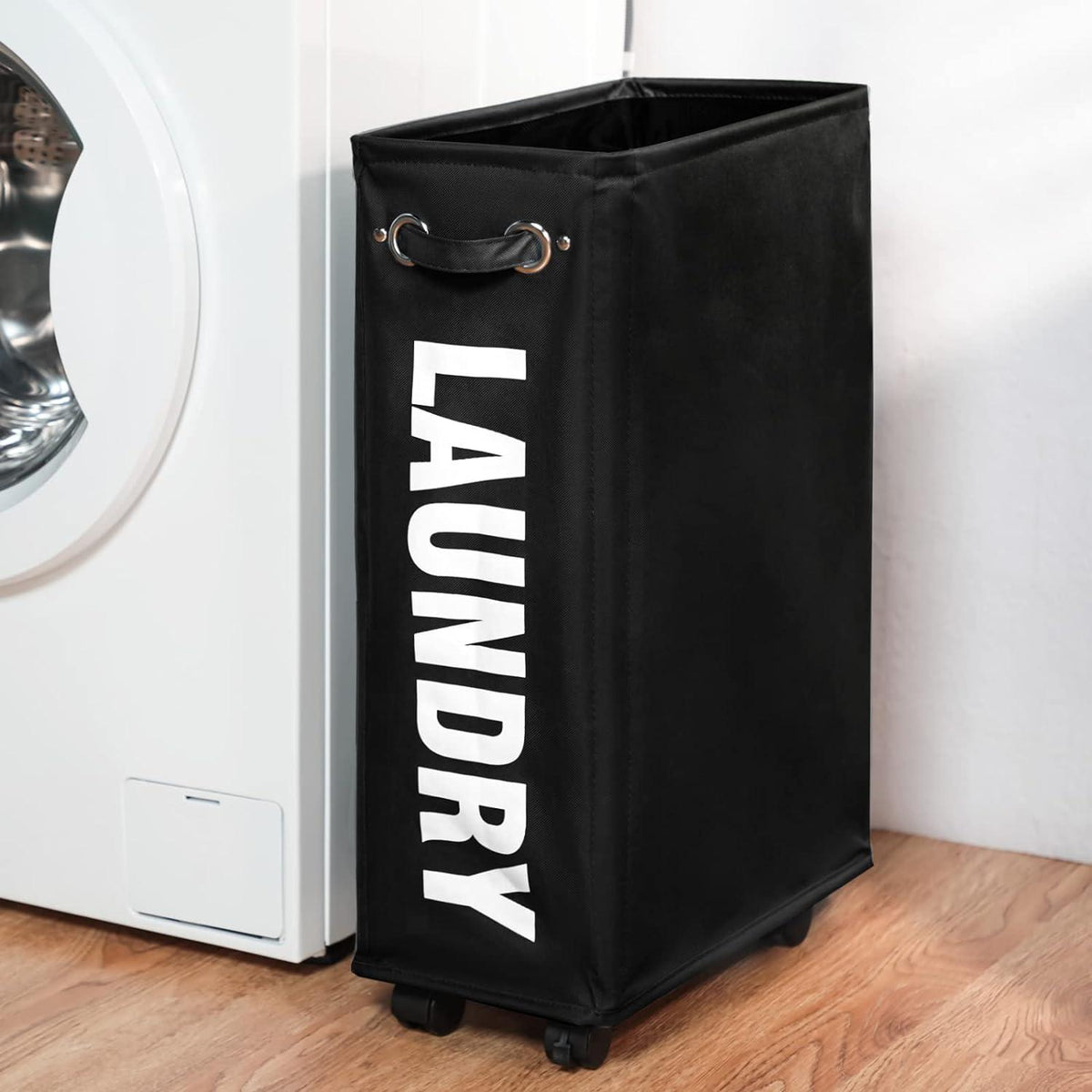 Faltbarer Wäschekorb mit Rad und Griff - schwarz 25 Zoll - 52L - 600D Oxford