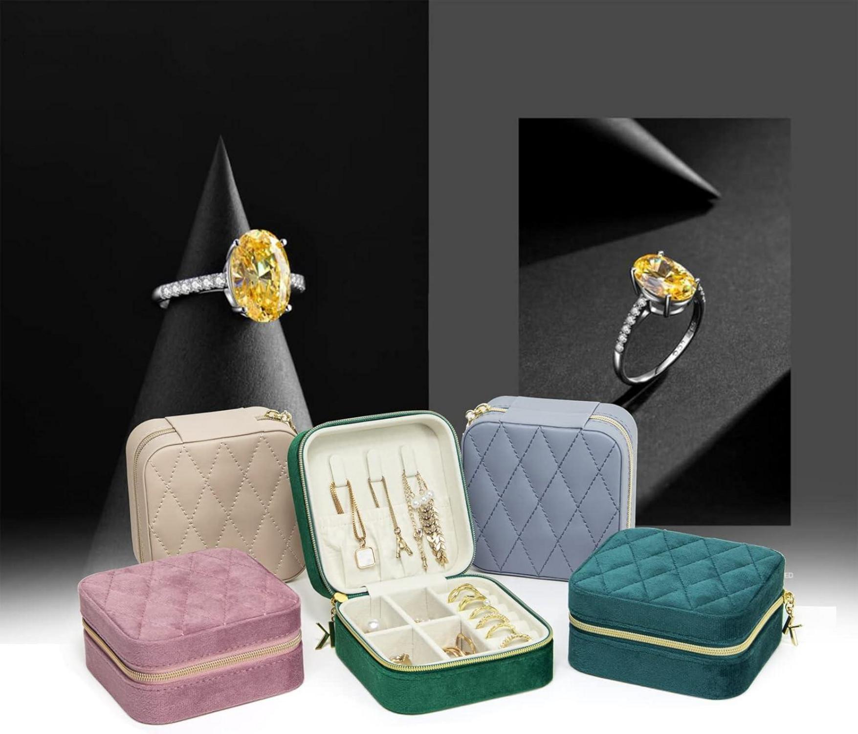 Kleine Schmuckkästchen Damen Reise Schmuckbox Blaugrau Schmuckaufbewahrung
