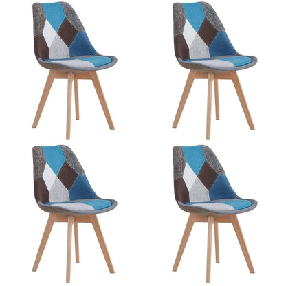 Patchwork Esszimmerstühle Set Blau mit Sitzkissen