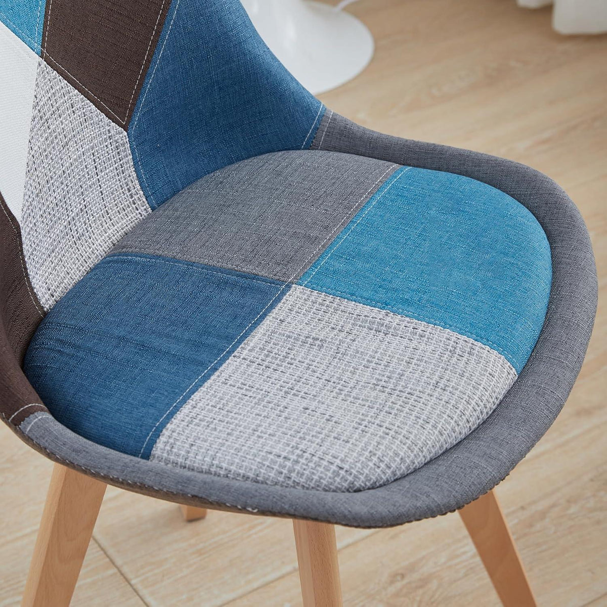 Patchwork Esszimmerstühle Set Blau mit Sitzkissen