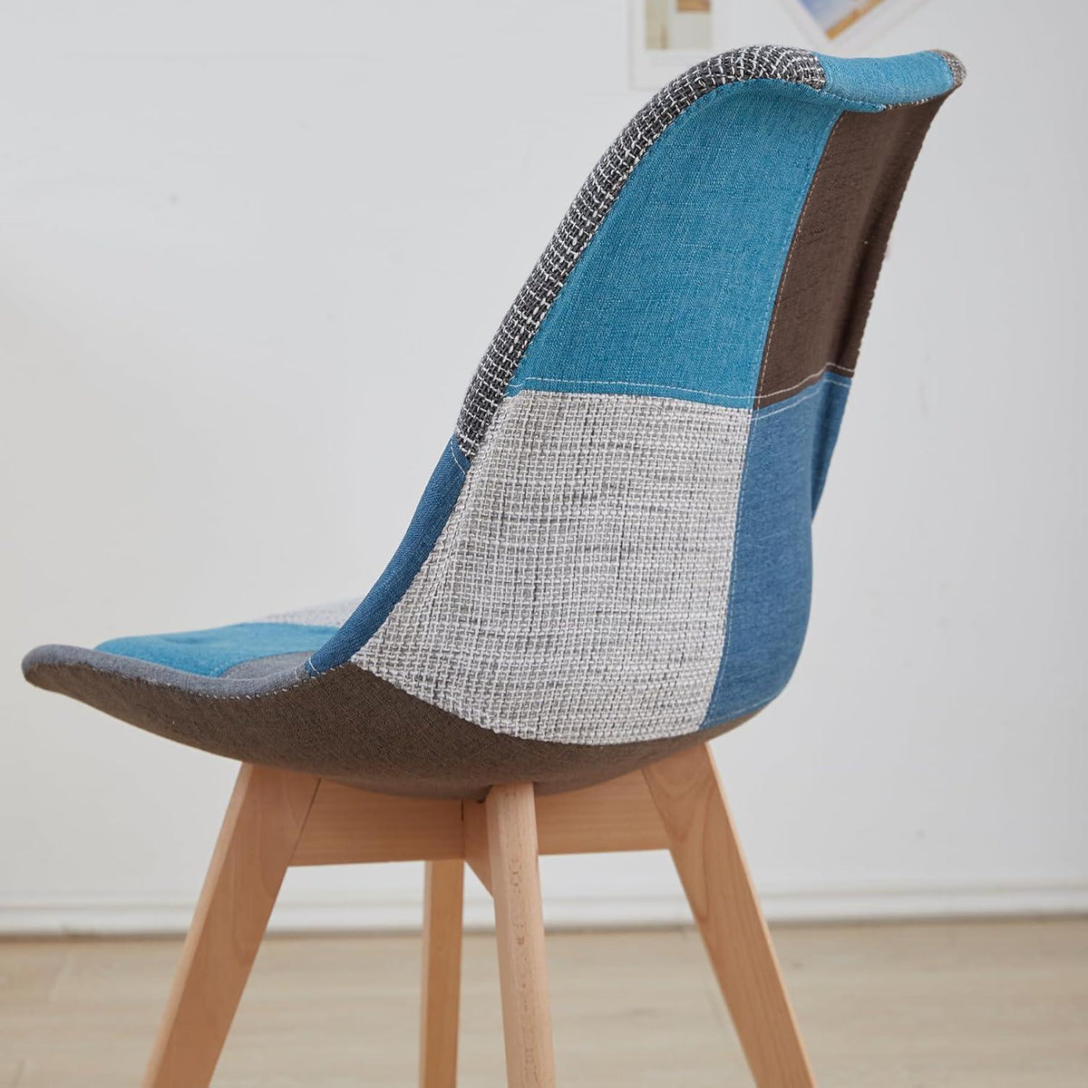 Patchwork Esszimmerstühle Set (2) – Blau mit Sitzkissen