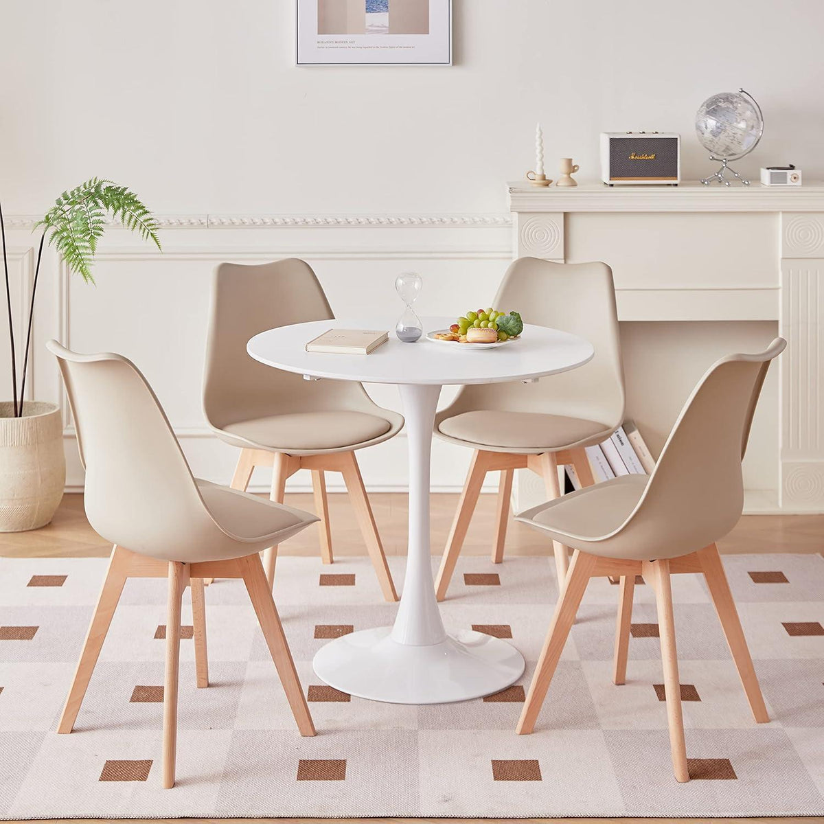 8 Esszimmerstühle Skandinavisch, Khaki & Beige, Sitz in Lederoptik