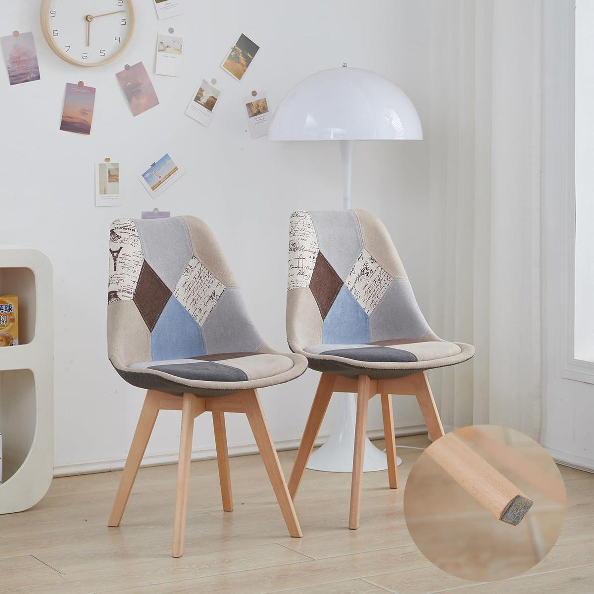 Patchwork Esszimmerstühle Set (6) – Braun mit Sitzkissen