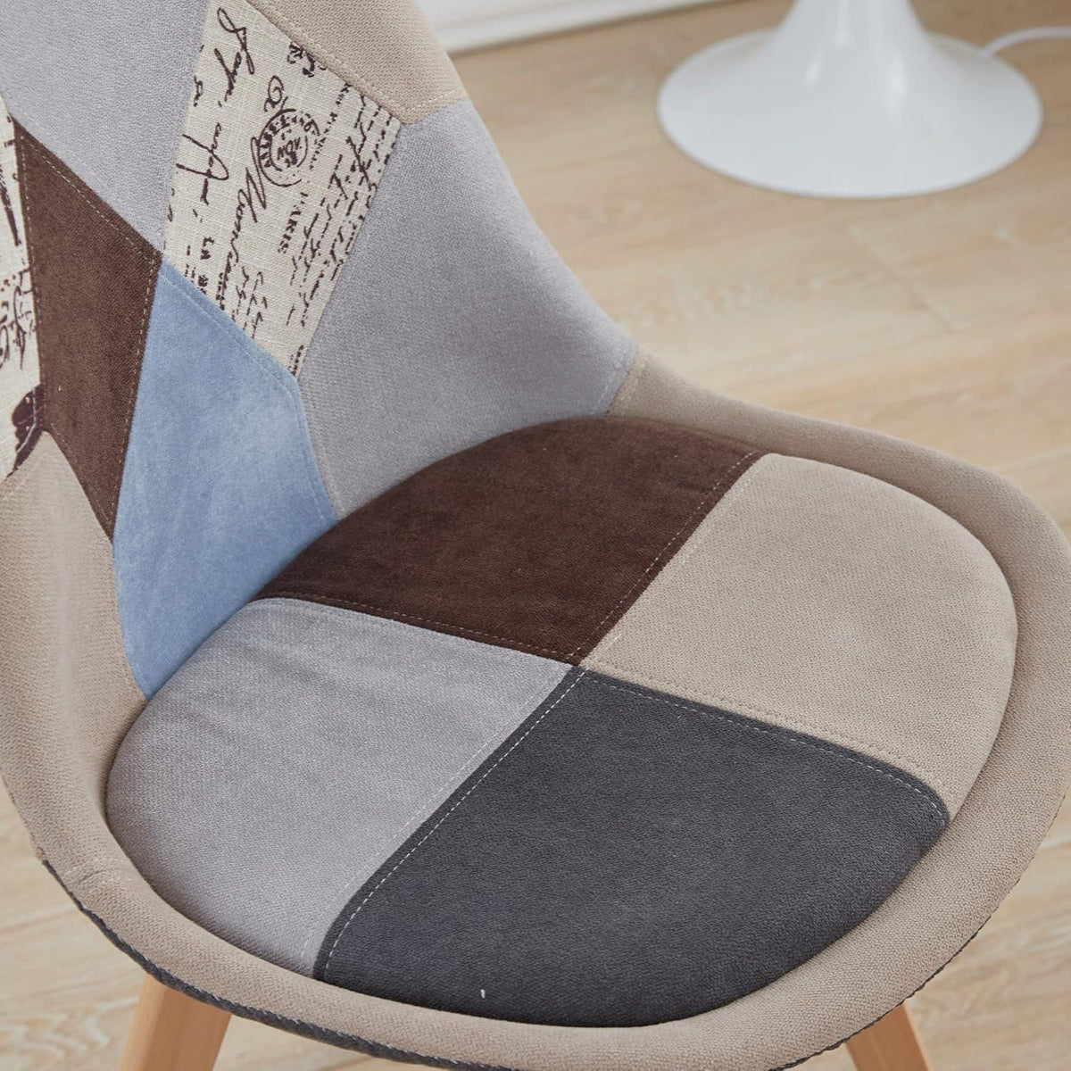 Patchwork Esszimmerstühle Set (6) – Braun mit Sitzkissen