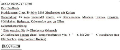 30 Stück Mini Glasflaschen mit Korken 10ml - Hochzeitsdeko & Geschenke