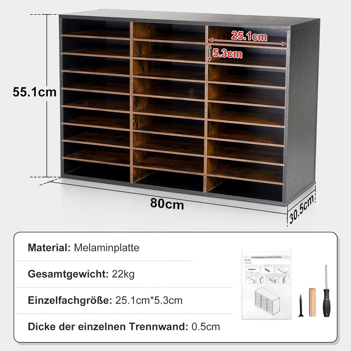 Schreibtisch Organizer Schwarz A4 Stapelbar 27 Fächer 80x55.1x30.5cm