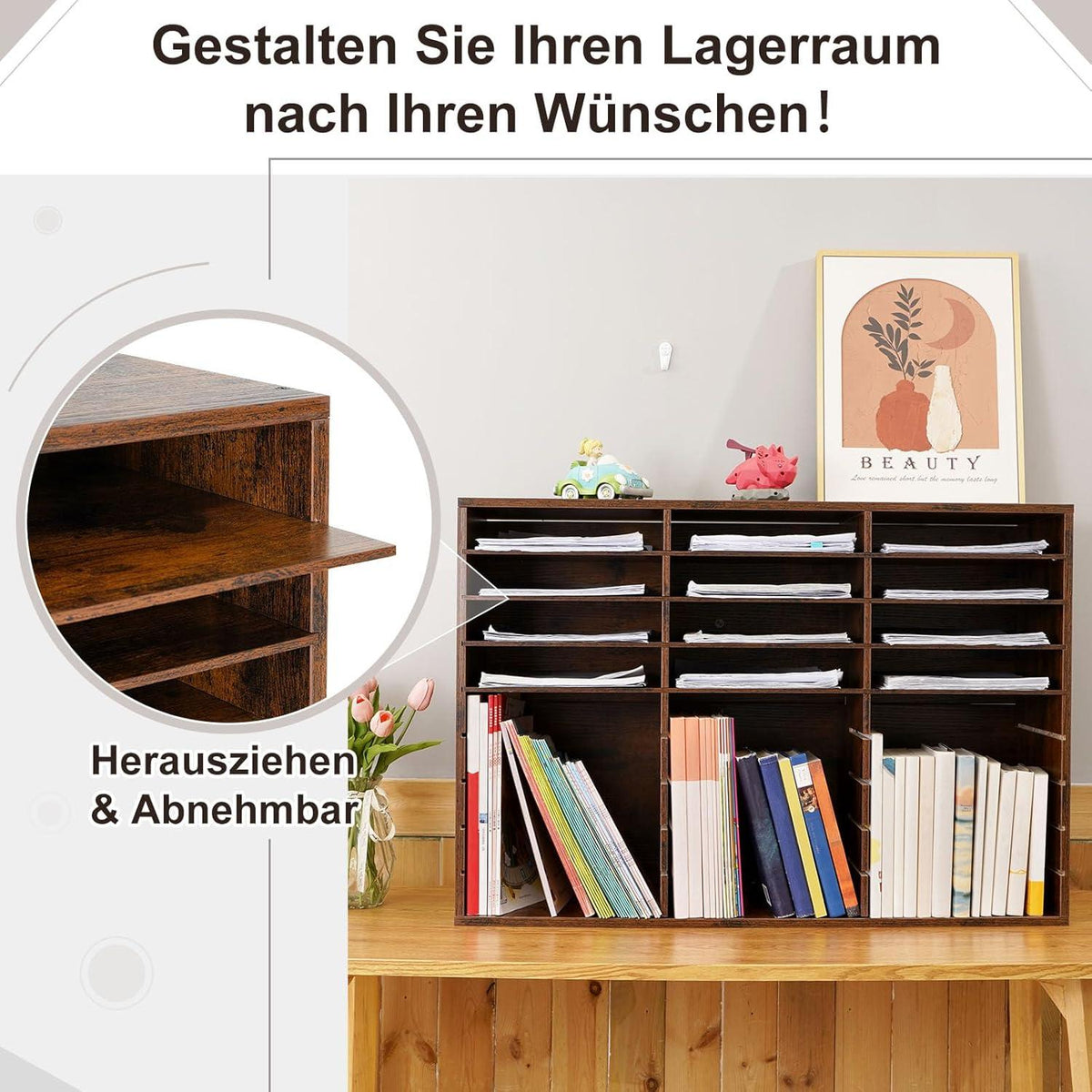 GUUSII HOME Schreibtisch Organizer Schwarz Groß A4 Aufbewahrung 27 Fächern 80x55.1x30.5cm