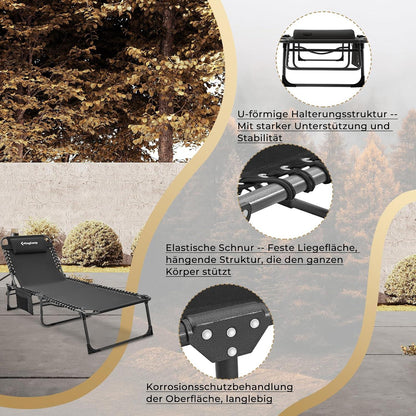 Campingliege 5-Stufig verstellbar klappbar mit Kopfkissen Schwarz