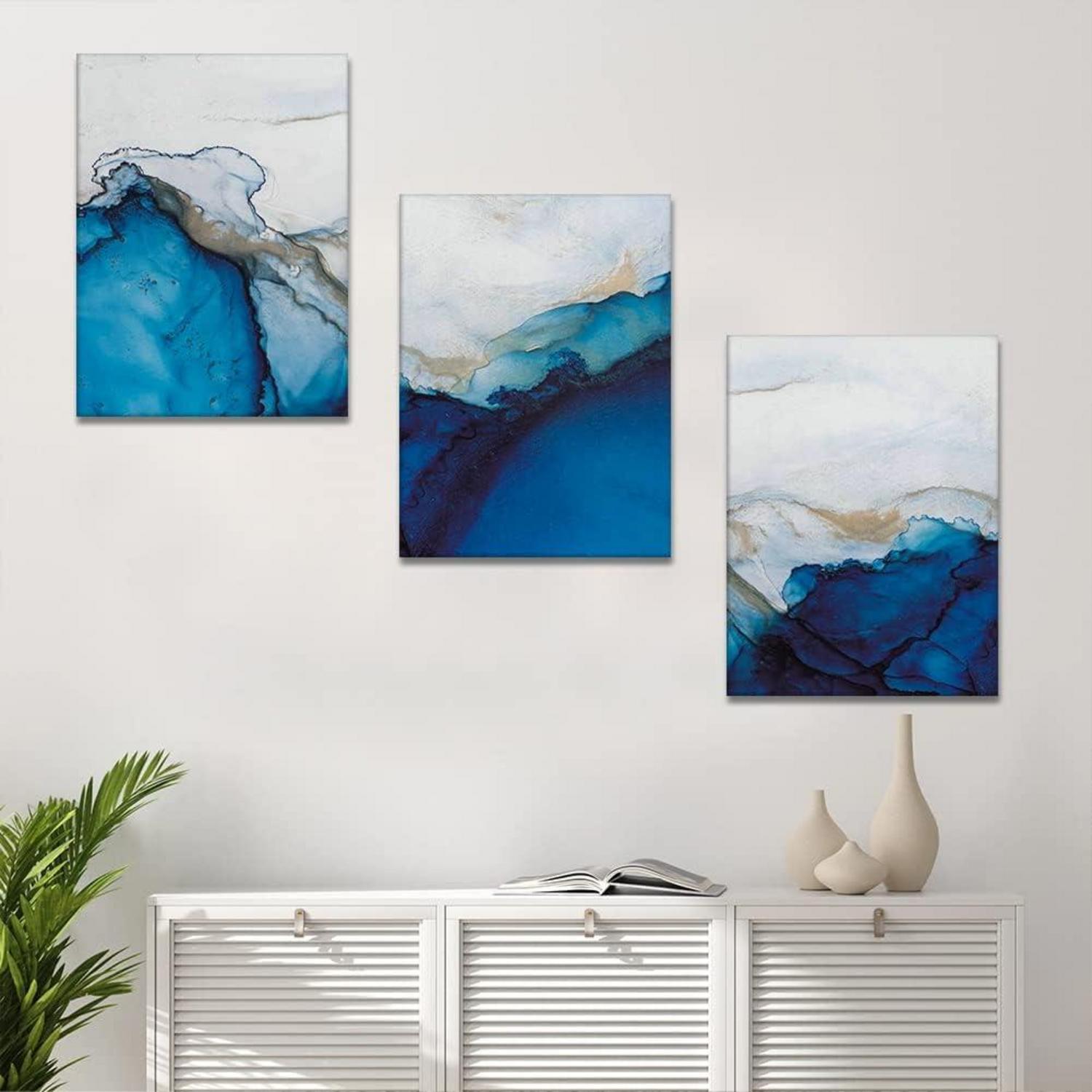 Abstract Leinwandbilder mit Marmor Blau Weiß Motiv 30x40cm