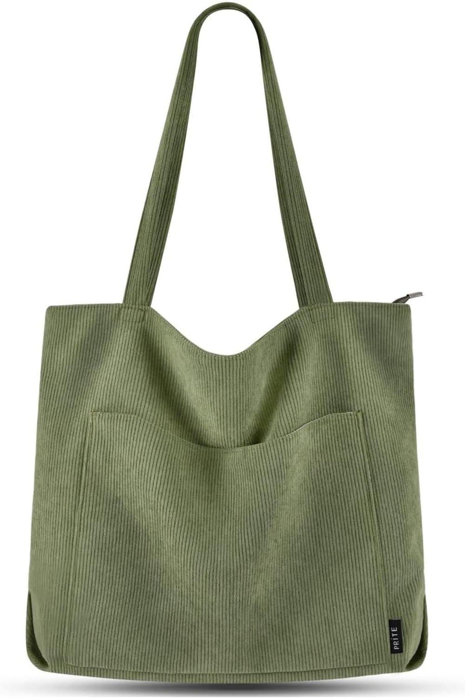Große Damen Handtasche Cord Shopper Grün Beuteltasche