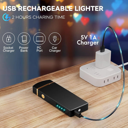 USB Feuerzeug Elektrisch Lichtbogen Sturmfeuerzeug Winddicht Schwarz